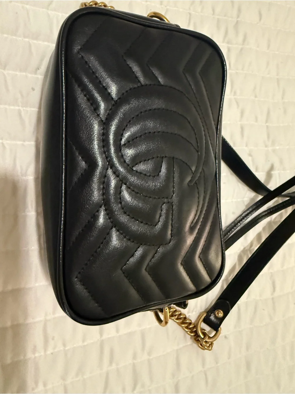 Gucci Black Chevron GG Marmont Crossbody Bag